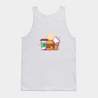 Burger with Cup of Coffee and Ice Cream Cartoon Vector Icon Illustration Tank Top